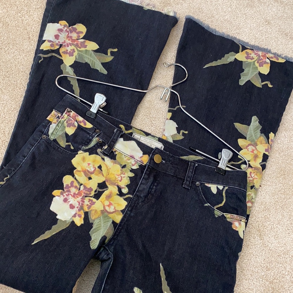 Free People Black Floral Embroidered Flare Jeans - Picture 6 of 10